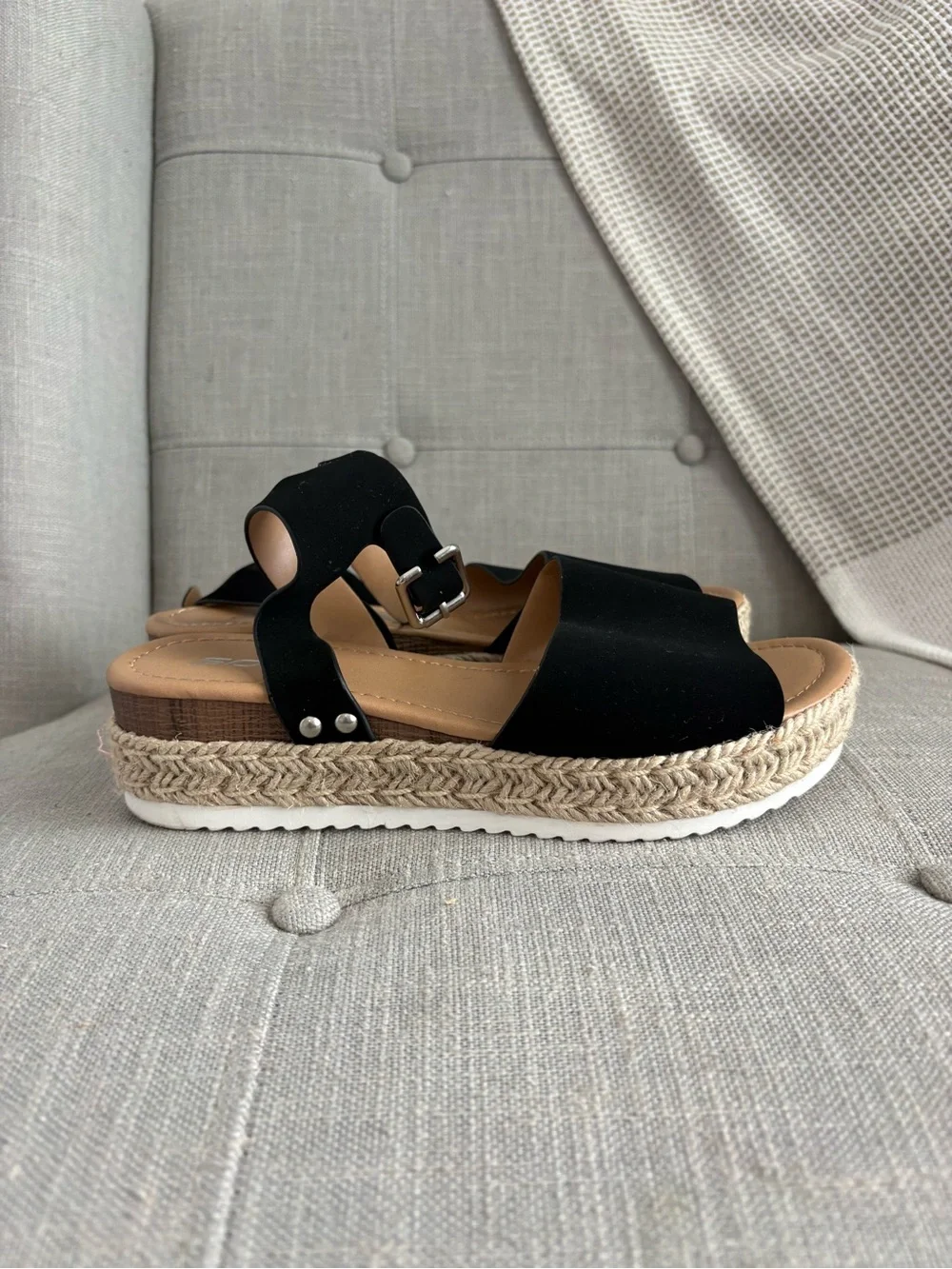 Soda Black Ankle-Strap Espadrille Flatform Sandal